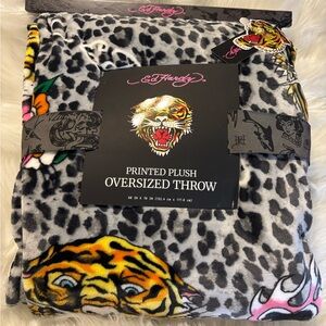 Ed Hardy Leopard Tattoo Print Plush Throw